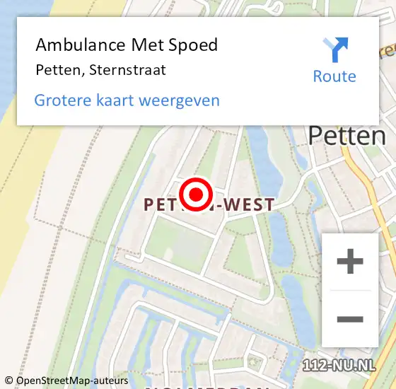 Locatie op kaart van de 112 melding: Ambulance Met Spoed Naar Petten, Sternstraat op 4 november 2024 20:08