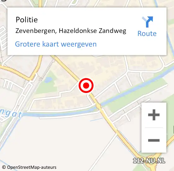 Locatie op kaart van de 112 melding: Politie Zevenbergen, Hazeldonkse Zandweg op 4 november 2024 20:25