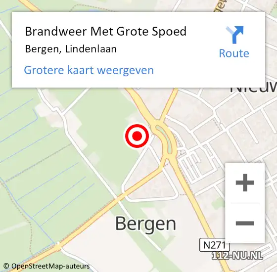 Locatie op kaart van de 112 melding: Brandweer Met Grote Spoed Naar Bergen, Lindenlaan op 4 november 2024 21:10