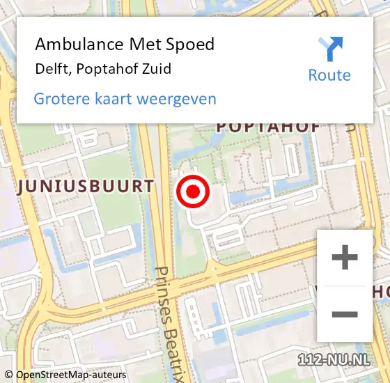 Locatie op kaart van de 112 melding: Ambulance Met Spoed Naar Delft, Poptahof Zuid op 4 november 2024 21:38