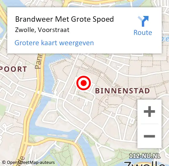 Locatie op kaart van de 112 melding: Brandweer Met Grote Spoed Naar Zwolle, Voorstraat op 4 november 2024 21:49