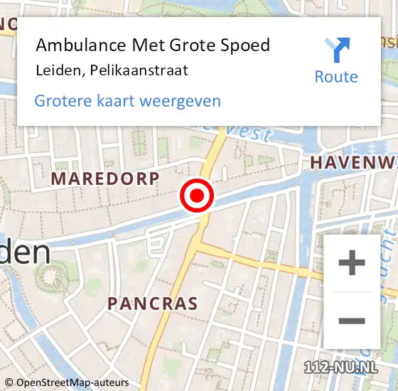 Locatie op kaart van de 112 melding: Ambulance Met Grote Spoed Naar Leiden, Pelikaanstraat op 4 november 2024 21:49