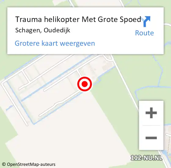 Locatie op kaart van de 112 melding: Trauma helikopter Met Grote Spoed Naar Schagen, Oudedijk op 4 november 2024 21:58