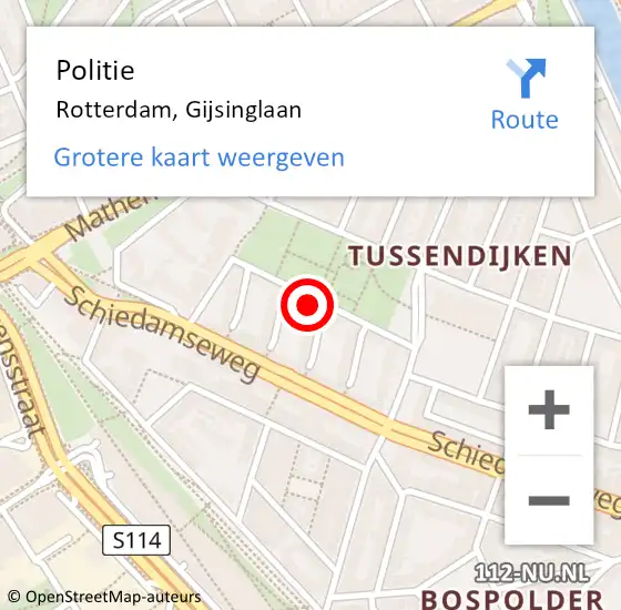 Locatie op kaart van de 112 melding: Politie Rotterdam, Gijsinglaan op 4 november 2024 22:02