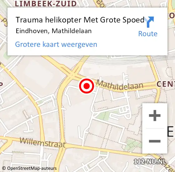 Locatie op kaart van de 112 melding: Trauma helikopter Met Grote Spoed Naar Eindhoven, Mathildelaan op 4 november 2024 22:14