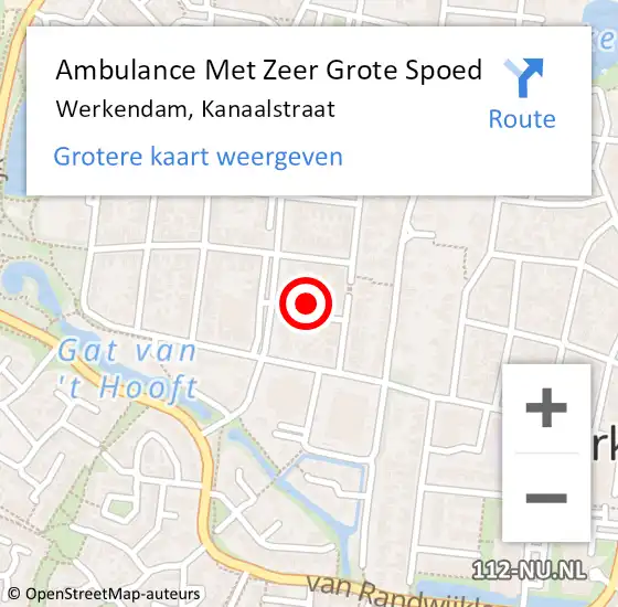 Locatie op kaart van de 112 melding: Ambulance Met Zeer Grote Spoed Naar Werkendam, Kanaalstraat op 4 november 2024 22:28