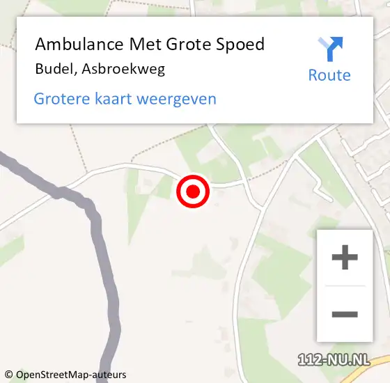 Locatie op kaart van de 112 melding: Ambulance Met Grote Spoed Naar Budel, Asbroekweg op 25 oktober 2014 21:24