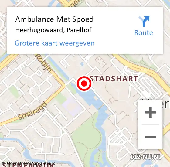 Locatie op kaart van de 112 melding: Ambulance Met Spoed Naar Heerhugowaard, Parelhof op 4 november 2024 23:01