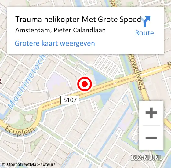 Locatie op kaart van de 112 melding: Trauma helikopter Met Grote Spoed Naar Amsterdam, Pieter Calandlaan op 4 november 2024 23:32