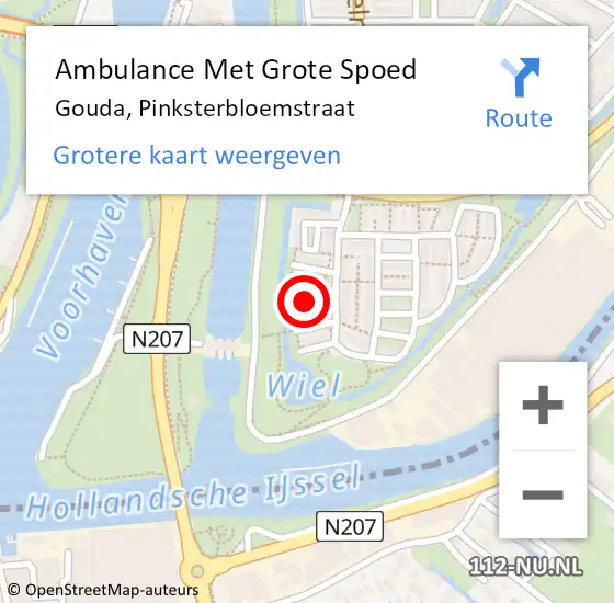 Locatie op kaart van de 112 melding: Ambulance Met Grote Spoed Naar Gouda, Pinksterbloemstraat op 5 november 2024 00:07