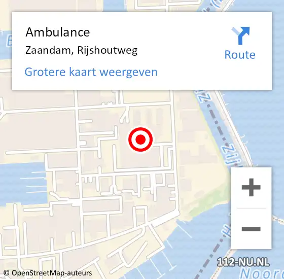 Locatie op kaart van de 112 melding: Ambulance Zaandam, Rijshoutweg op 5 november 2024 01:05