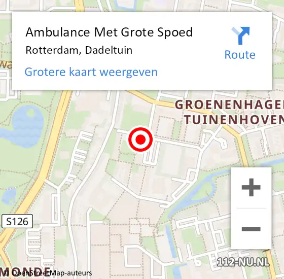 Locatie op kaart van de 112 melding: Ambulance Met Grote Spoed Naar Rotterdam, Dadeltuin op 5 november 2024 01:18