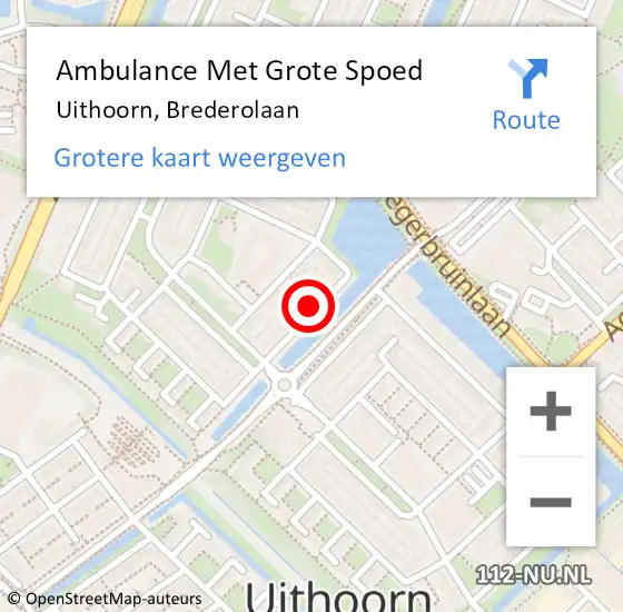 Locatie op kaart van de 112 melding: Ambulance Met Grote Spoed Naar Uithoorn, Brederolaan op 5 november 2024 04:09