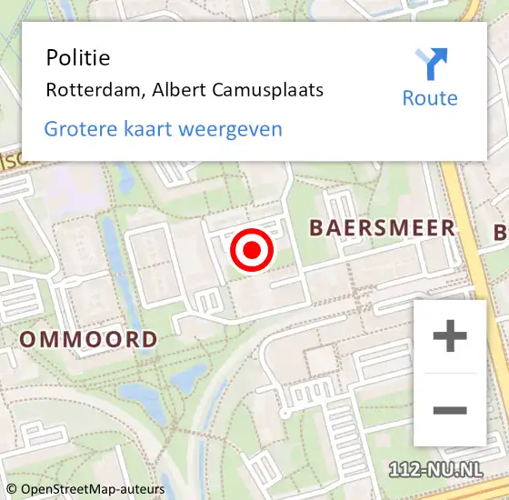 Locatie op kaart van de 112 melding: Politie Rotterdam, Albert Camusplaats op 5 november 2024 05:04