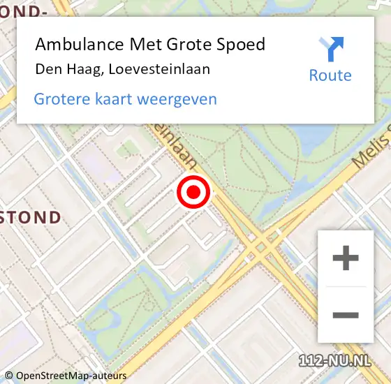 Locatie op kaart van de 112 melding: Ambulance Met Grote Spoed Naar Den Haag, Loevesteinlaan op 5 november 2024 06:15