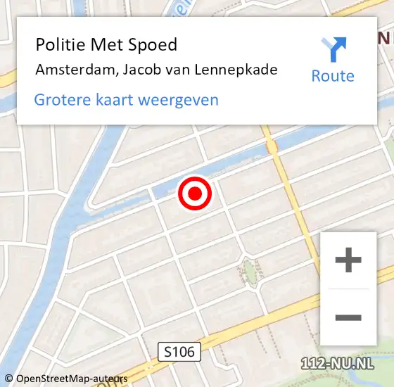 Locatie op kaart van de 112 melding: Politie Met Spoed Naar Amsterdam, Jacob van Lennepkade op 5 november 2024 06:36