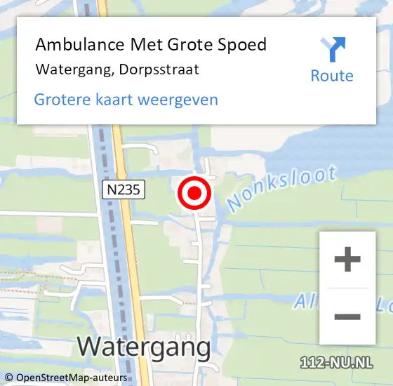 Locatie op kaart van de 112 melding: Ambulance Met Grote Spoed Naar Watergang, Dorpsstraat op 5 november 2024 06:44