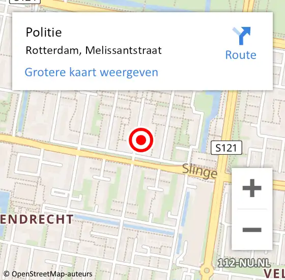 Locatie op kaart van de 112 melding: Politie Rotterdam, Melissantstraat op 5 november 2024 07:06