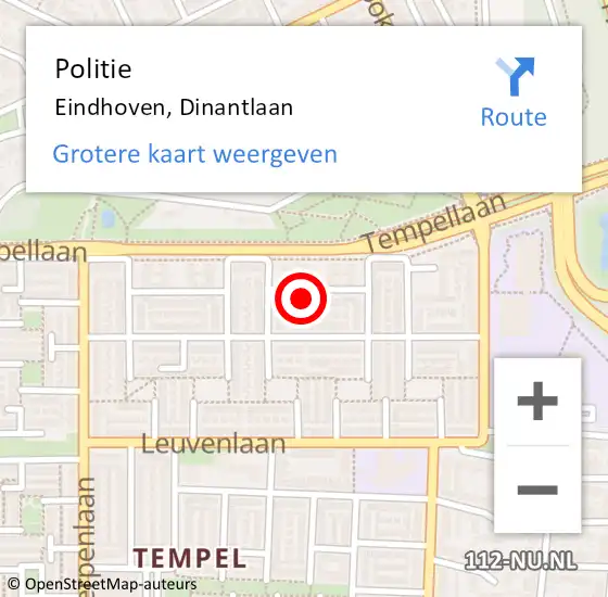 Locatie op kaart van de 112 melding: Politie Eindhoven, Dinantlaan op 5 november 2024 07:47