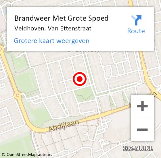 Locatie op kaart van de 112 melding: Brandweer Met Grote Spoed Naar Veldhoven, Van Ettenstraat op 5 november 2024 07:56