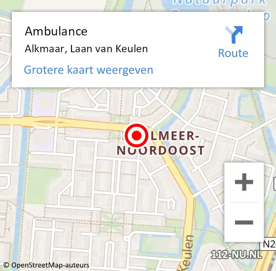 Locatie op kaart van de 112 melding: Ambulance Alkmaar, Laan van Keulen op 5 november 2024 07:59