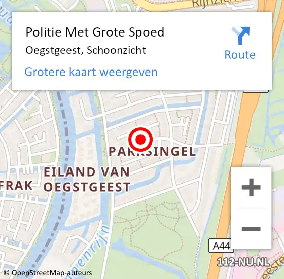 Locatie op kaart van de 112 melding: Politie Met Grote Spoed Naar Oegstgeest, Schoonzicht op 5 november 2024 08:25