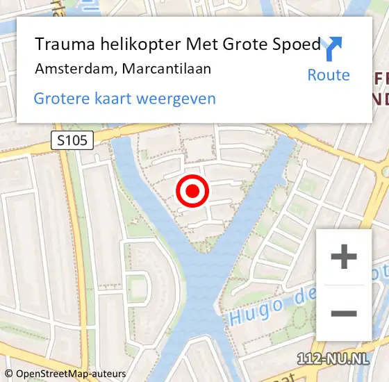 Locatie op kaart van de 112 melding: Trauma helikopter Met Grote Spoed Naar Amsterdam, Marcantilaan op 5 november 2024 08:25