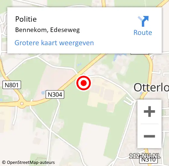 Locatie op kaart van de 112 melding: Politie Bennekom, Edeseweg op 5 november 2024 08:28