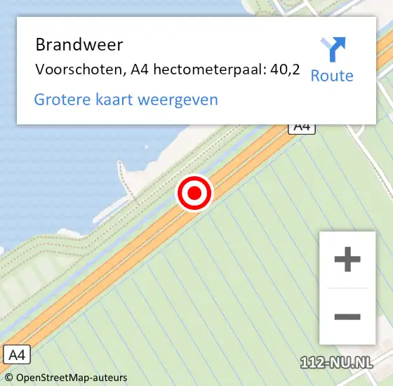 Locatie op kaart van de 112 melding: Brandweer Voorschoten, A4 hectometerpaal: 40,2 op 5 november 2024 08:28