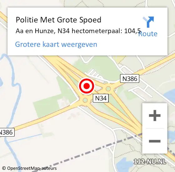 Locatie op kaart van de 112 melding: Politie Met Grote Spoed Naar Aa en Hunze, N34 hectometerpaal: 104,5 op 5 november 2024 08:37