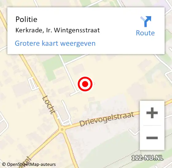 Locatie op kaart van de 112 melding: Politie Kerkrade, Ir. Wintgensstraat op 5 november 2024 08:53