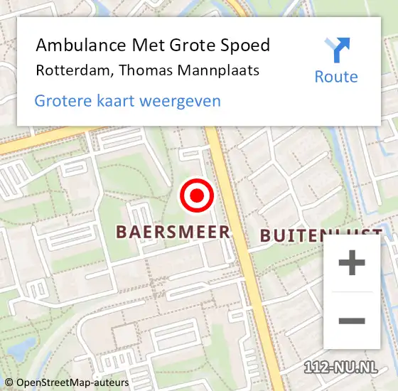 Locatie op kaart van de 112 melding: Ambulance Met Grote Spoed Naar Rotterdam, Thomas Mannplaats op 5 november 2024 08:55