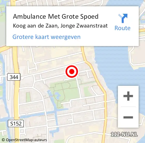 Locatie op kaart van de 112 melding: Ambulance Met Grote Spoed Naar Koog aan de Zaan, Jonge Zwaanstraat op 5 november 2024 09:00