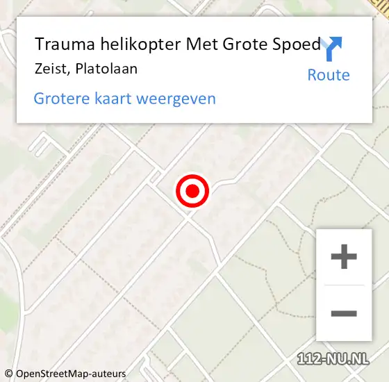 Locatie op kaart van de 112 melding: Trauma helikopter Met Grote Spoed Naar Zeist, Platolaan op 5 november 2024 09:25