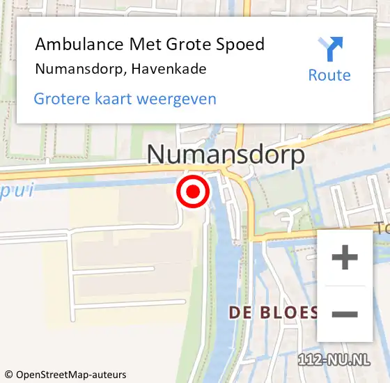 Locatie op kaart van de 112 melding: Ambulance Met Grote Spoed Naar Numansdorp, Havenkade op 5 november 2024 09:35