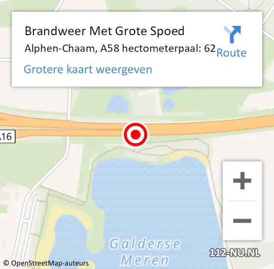 Locatie op kaart van de 112 melding: Brandweer Met Grote Spoed Naar Alphen-Chaam, A58 hectometerpaal: 62 op 5 november 2024 09:37