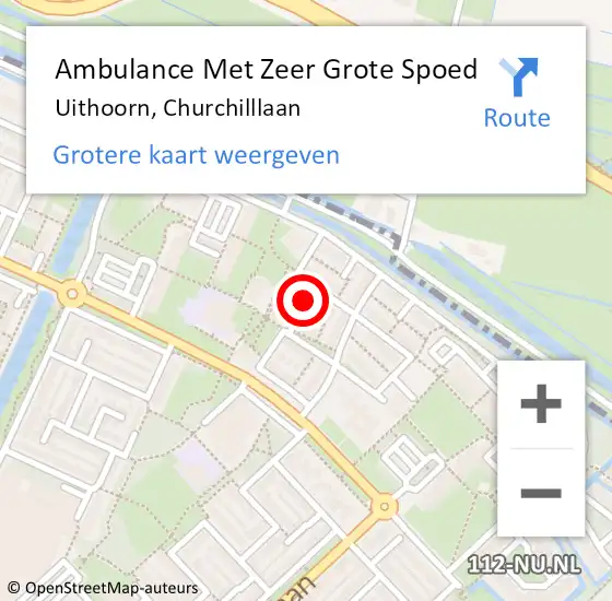 Locatie op kaart van de 112 melding: Ambulance Met Zeer Grote Spoed Naar Uithoorn, Churchilllaan op 5 november 2024 09:55