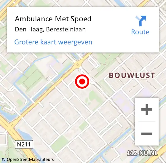 Locatie op kaart van de 112 melding: Ambulance Met Spoed Naar Den Haag, Beresteinlaan op 5 november 2024 10:12