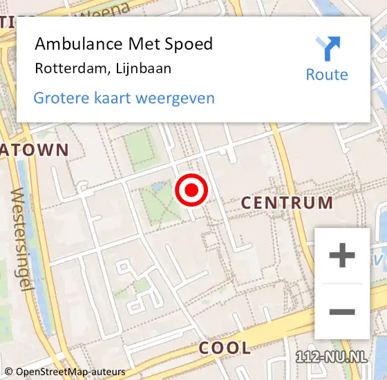 Locatie op kaart van de 112 melding: Ambulance Met Spoed Naar Rotterdam, Lijnbaan op 5 november 2024 11:02