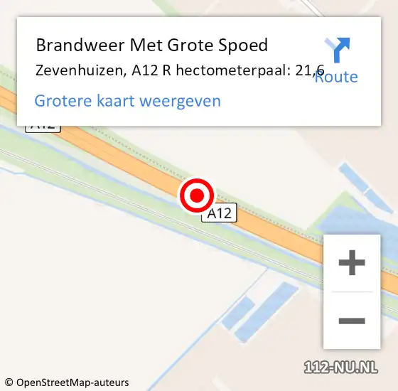 Locatie op kaart van de 112 melding: Brandweer Met Grote Spoed Naar Zevenhuizen, A12 L hectometerpaal: 22,4 op 25 oktober 2014 22:41