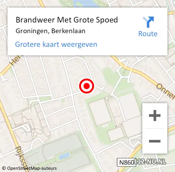 Locatie op kaart van de 112 melding: Brandweer Met Grote Spoed Naar Groningen, Berkenlaan op 5 november 2024 12:00