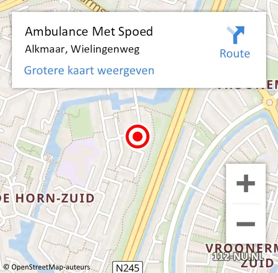 Locatie op kaart van de 112 melding: Ambulance Met Spoed Naar Alkmaar, Wielingenweg op 5 november 2024 12:30