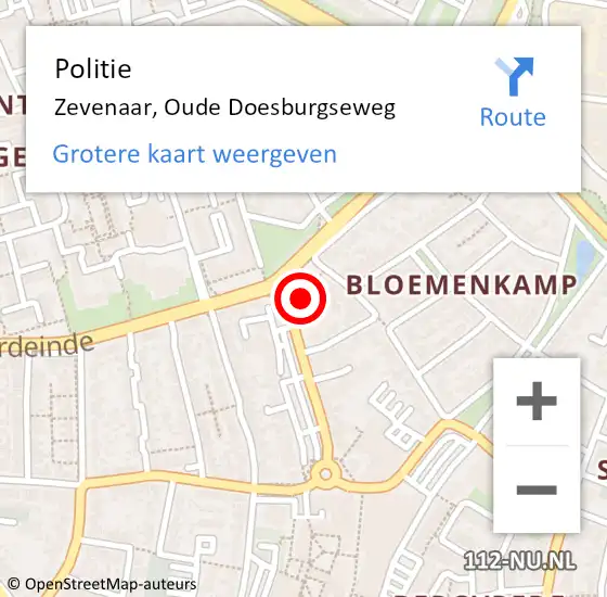 Locatie op kaart van de 112 melding: Politie Zevenaar, Oude Doesburgseweg op 5 november 2024 12:31