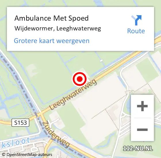 Locatie op kaart van de 112 melding: Ambulance Met Spoed Naar Wijdewormer, Leeghwaterweg op 5 november 2024 12:37