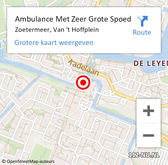 Locatie op kaart van de 112 melding: Ambulance Met Zeer Grote Spoed Naar Zoetermeer, Van 't Hoffplein op 5 november 2024 12:56