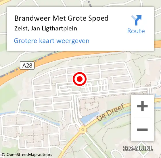 Locatie op kaart van de 112 melding: Brandweer Met Grote Spoed Naar Zeist, Jan Ligthartplein op 5 november 2024 12:57