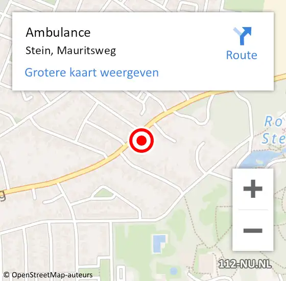 Locatie op kaart van de 112 melding: Ambulance Stein, Mauritsweg op 25 oktober 2014 23:07