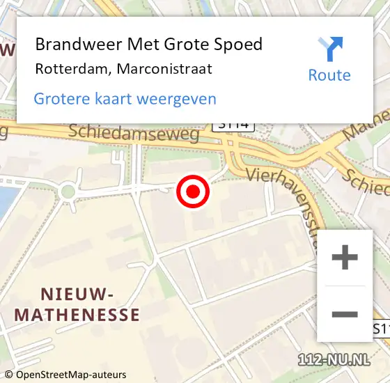 Locatie op kaart van de 112 melding: Brandweer Met Grote Spoed Naar Rotterdam, Marconistraat op 5 november 2024 13:04