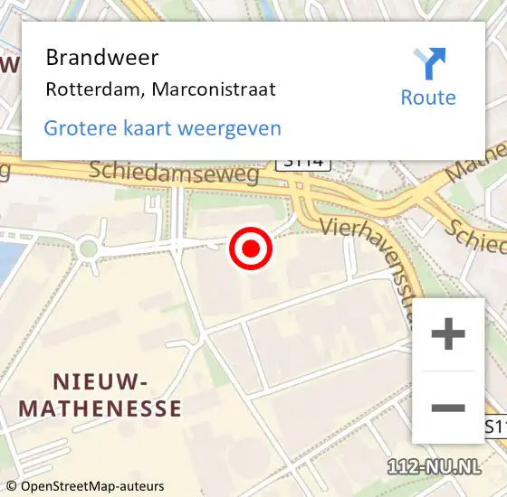 Locatie op kaart van de 112 melding: Brandweer Rotterdam, Marconistraat op 5 november 2024 13:04