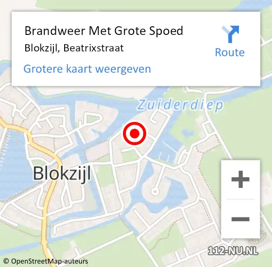 Locatie op kaart van de 112 melding: Brandweer Met Grote Spoed Naar Blokzijl, Beatrixstraat op 5 november 2024 13:25